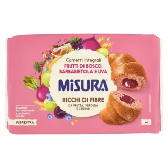 Cornuri integrale cu crema de fructe de padure, sfecla si struguri Misura Fibrextra Viola 300g, 6 buc