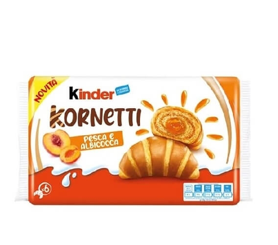 Cornuri cu piersici si caise Kinder Kornetti, 6buc, 252g