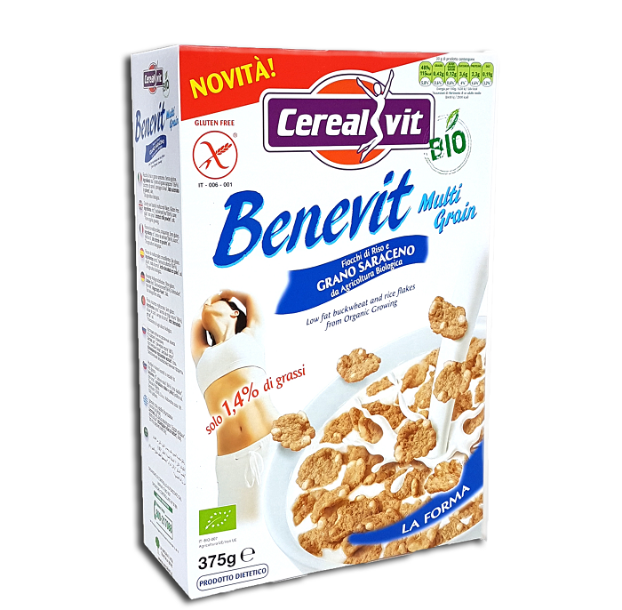 Cereale italiene Cerealvit Benevit Bio cu fulgi de orez si hrisca 375g Cereale italiene Cerealvit Benevit Bio cu fulgi de orez si hrisca 375g