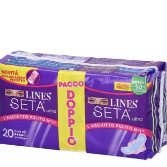 Absorbante hipoalergenice Lungi Lines Seta Ultra cu aripioare, Pachet dublu 20buc