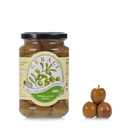 Masline verzi italiene intregi in saramura Olis Geraci 200g Masline verzi italiene intregi in saramura Olis Geraci 200g
