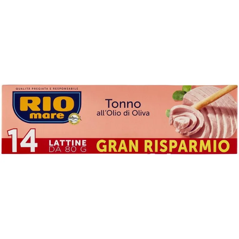Ton in ulei de masline Rio Mare 80g, set de 14 bucati