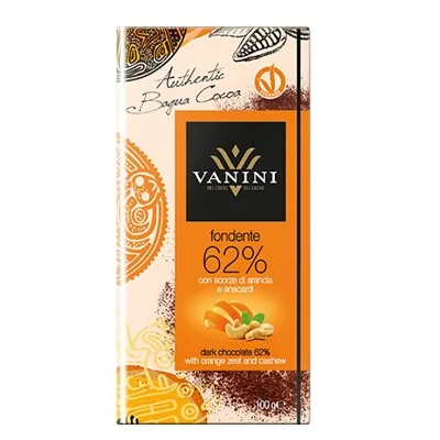 Ciocolata neagra cu portocale confiate si nuci caju Vanini 100g